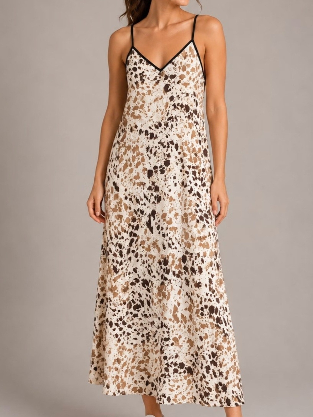 Sincerely Jules Neutral Brown & Cream Printed Slip Maxi